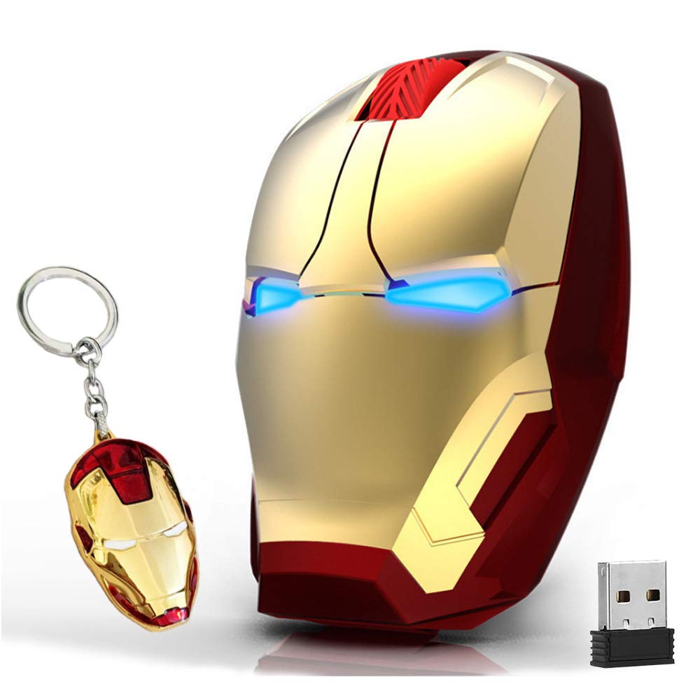Ergonomic Wireless Mouse Cool Iron Man Mouse 2.4G Portable Mobile Computer Click Silent Mouse Optical Mice With Usb Receiver, Bl